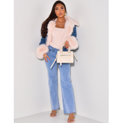 Denim jacket with thick faux fur   Denim jacket with thick faux fur