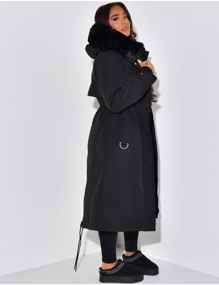 Langer Parka mit Kapuze aus Pelz