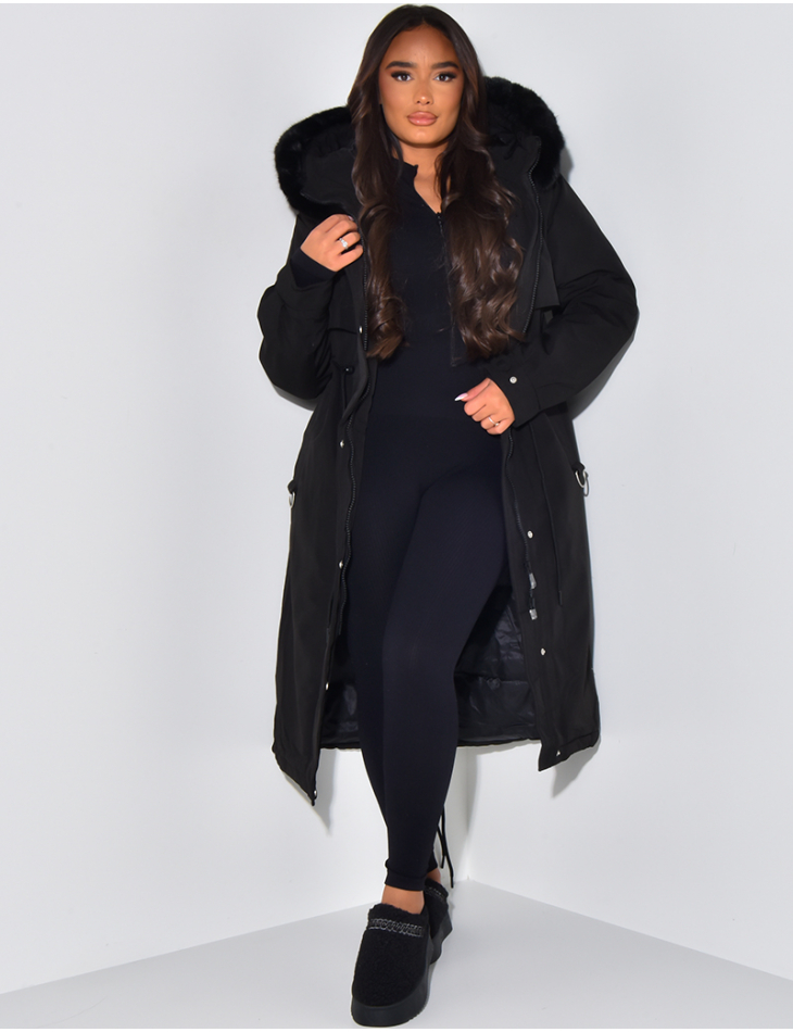 Langer Parka mit Kapuze aus Pelz
