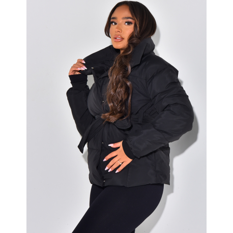 Mid-length quilted down jacket to tie   Mid-length quilted down jacket to tie