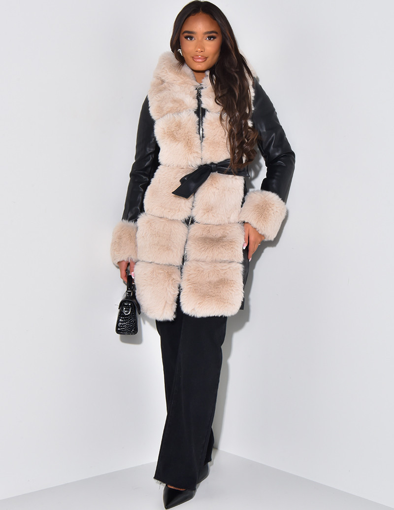 Meanteau en simili cuir et fourure