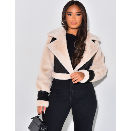 Veste aviateur courte à fourrure Veste aviateur courte à fourrure