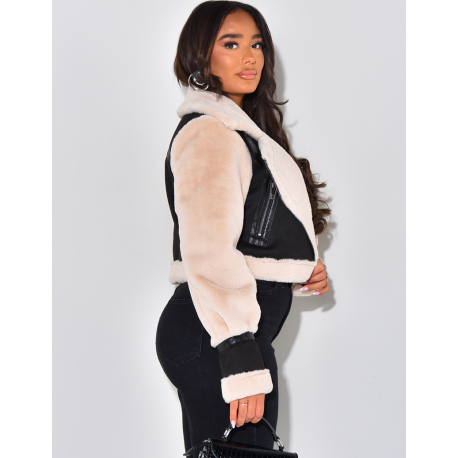 Veste aviateur courte à fourrure Veste aviateur courte à fourrure