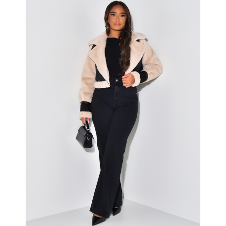 Veste aviateur courte à fourrure Veste aviateur courte à fourrure