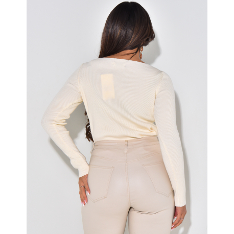 Ribbed double-breasted boat-neck sweater   Ribbed double-breasted boat-neck sweater