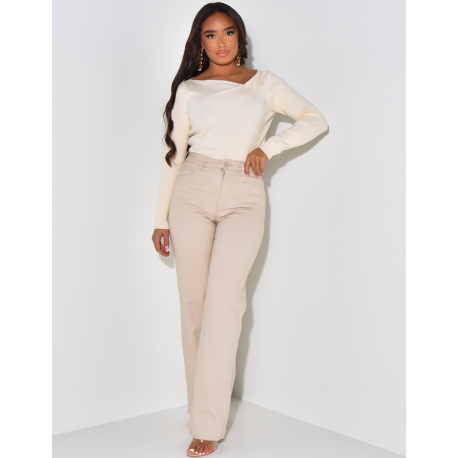 Ribbed double-breasted boat-neck sweater   Ribbed double-breasted boat-neck sweater