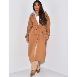 Manteau long en feutrine à capuche molletonnée