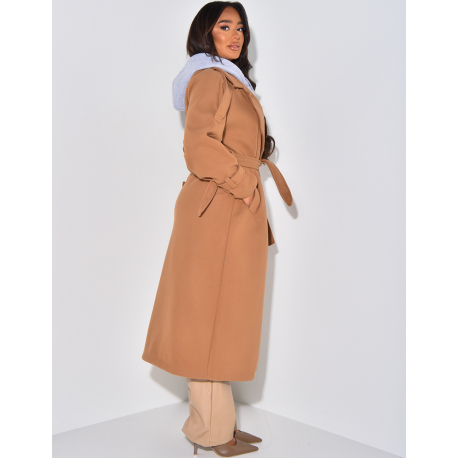 Manteau long en feutrine à capuche molletonnée