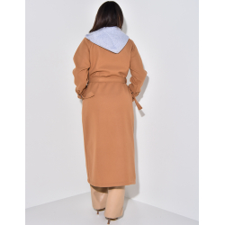 Manteau long en feutrine à capuche molletonnée