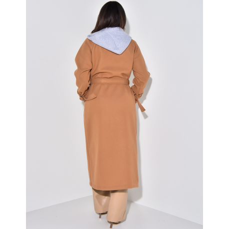 Manteau long en feutrine à capuche molletonnée