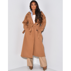 Manteau long en feutrine à capuche molletonnée