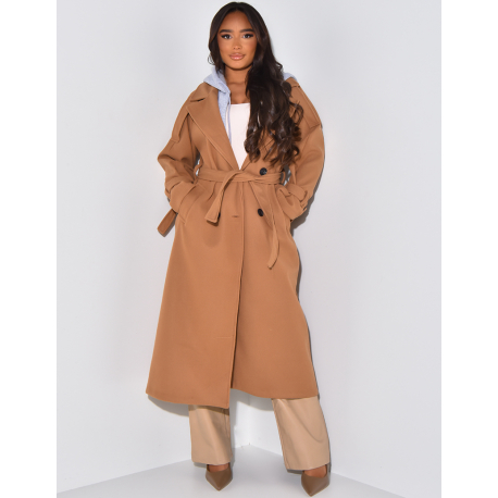 Manteau long en feutrine à capuche molletonnée