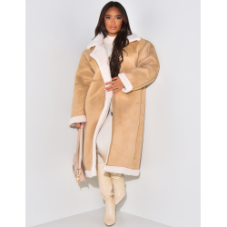 Manteau aviateur long en suédine à doublure peau de mouton Manteau aviateur long en suédine à doublure peau de mouton