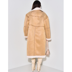 Manteau aviateur long en suédine à doublure peau de mouton Manteau aviateur long en suédine à doublure peau de mouton