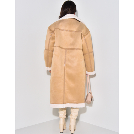 Manteau aviateur long en suédine à doublure peau de mouton Manteau aviateur long en suédine à doublure peau de mouton