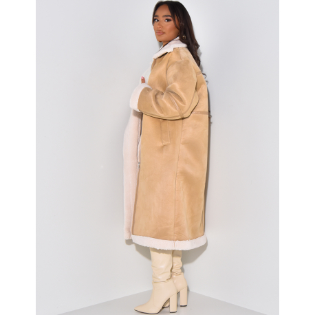 Manteau aviateur long en suédine à doublure peau de mouton Manteau aviateur long en suédine à doublure peau de mouton