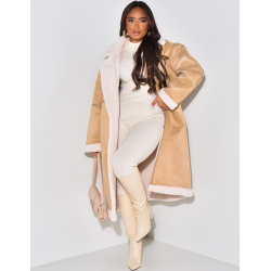 Manteau aviateur long en suédine à doublure peau de mouton Manteau aviateur long en suédine à doublure peau de mouton