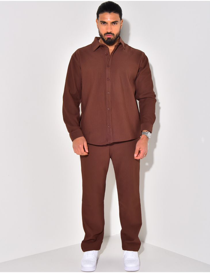 Ensemble pantalon et chemise plissé