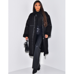 Manteau aviateur long en suédine à doublure peau de mouton Manteau aviateur long en suédine à doublure peau de mouton