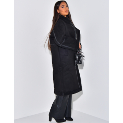 Manteau aviateur long en suédine à doublure peau de mouton Manteau aviateur long en suédine à doublure peau de mouton