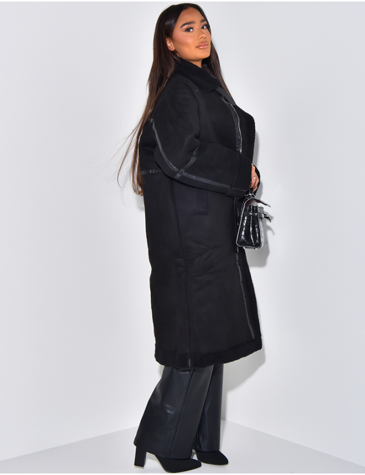 Manteau aviateur long en suédine à doublure peau de mouton Manteau aviateur long en suédine à doublure peau de mouton