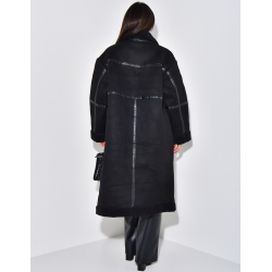 Manteau aviateur long en suédine à doublure peau de mouton Manteau aviateur long en suédine à doublure peau de mouton