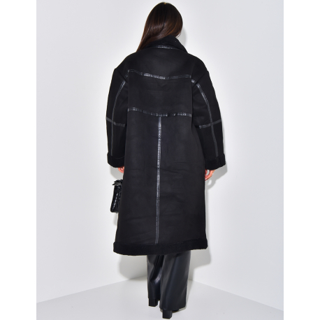 Manteau aviateur long en suédine à doublure peau de mouton Manteau aviateur long en suédine à doublure peau de mouton