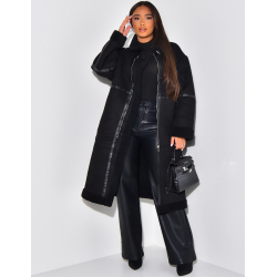 Manteau aviateur long en suédine à doublure peau de mouton Manteau aviateur long en suédine à doublure peau de mouton