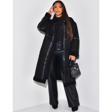 Manteau aviateur long en suédine à doublure peau de mouton Manteau aviateur long en suédine à doublure peau de mouton