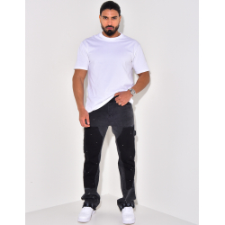 Jeans à empiècements et tâches de peinture, évasé aux chevilles Jeans à empiècements et tâches de peinture, évasé aux chevilles