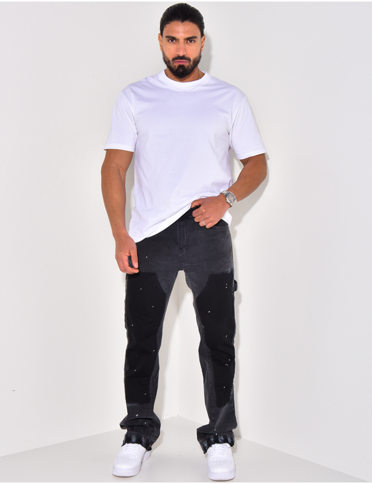 Jeans à empiècements et tâches de peinture, évasé aux chevilles Jeans à empiècements et tâches de peinture, évasé aux chevilles