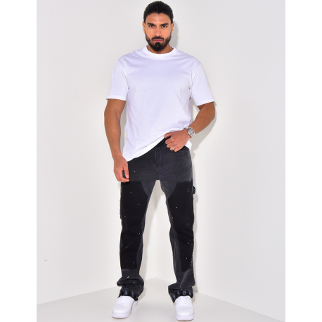 Jeans à empiècements et tâches de peinture, évasé aux chevilles Jeans à empiècements et tâches de peinture, évasé aux chevilles