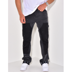 Jeans à empiècements et tâches de peinture, évasé aux chevilles Jeans à empiècements et tâches de peinture, évasé aux chevilles