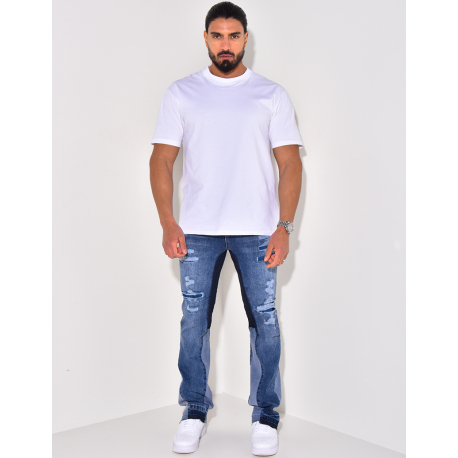 Jeans destroy à empiècements, évasé aux chevilles Jeans destroy à empiècements, évasé aux chevilles