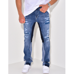 Jeans destroy à empiècements, évasé aux chevilles Jeans destroy à empiècements, évasé aux chevilles