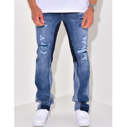 Jeans destroy à empiècements, évasé aux chevilles Jeans destroy à empiècements, évasé aux chevilles