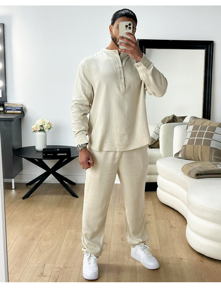 Ensemble pantalon et polo à col tunisien Ensemble pantalon et polo à col tunisien