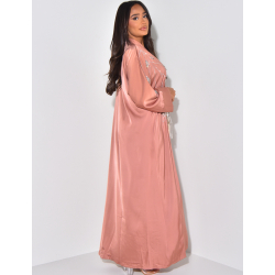 Robe Abaya Chic Avec Strass - Rouge - Taille Unique Longue - Neuf Avec étiquettes