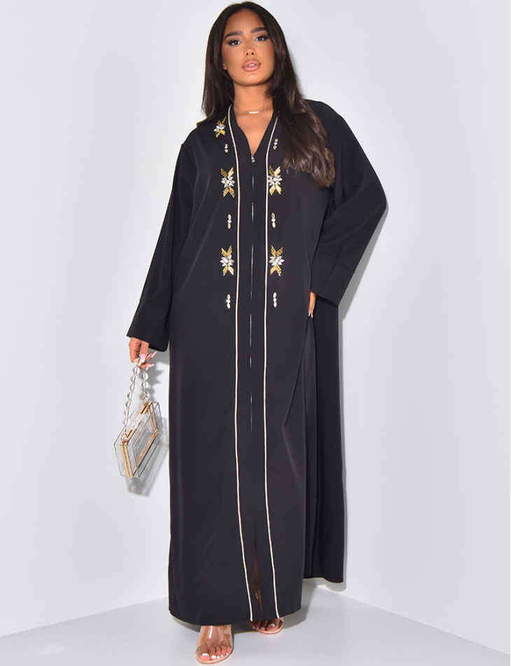 Abaya à fermeture éclaire avec strass