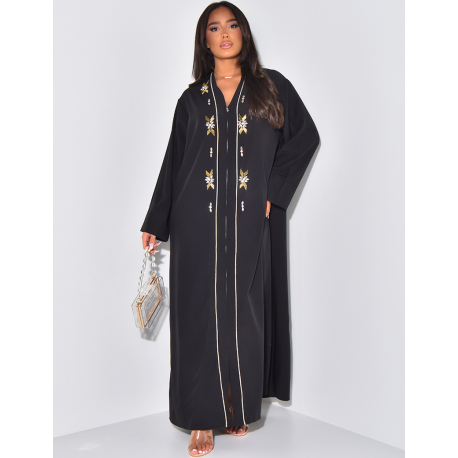 Abaya à fermeture éclaire avec strass