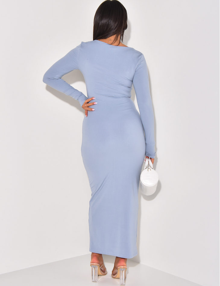 Robe D'Hiver Femme Moulante à Volants - Manches Longues, Col Contrasté - Tissu Stretch Viscose/Polyester - Taille S-XXL