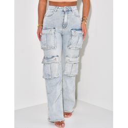 Jeans cargo à délavage vintage Jeans cargo à délavage vintage