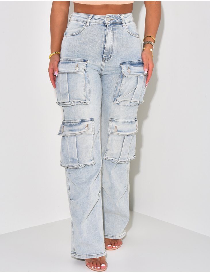 Jeans cargo à délavage vintage Jeans cargo à délavage vintage