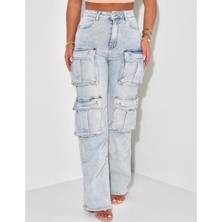 Jeans cargo à délavage vintage Jeans cargo à délavage vintage