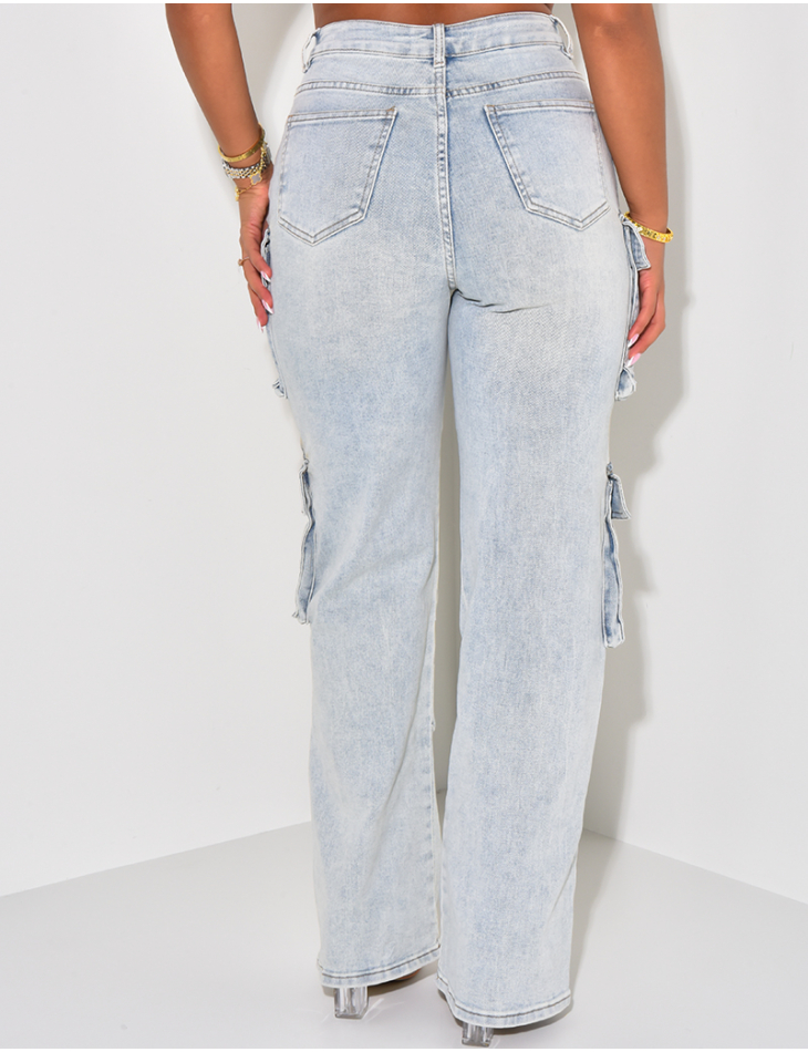 Jeans cargo à délavage vintage Jeans cargo à délavage vintage