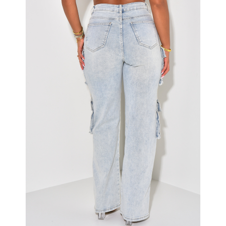 Jeans cargo à délavage vintage Jeans cargo à délavage vintage