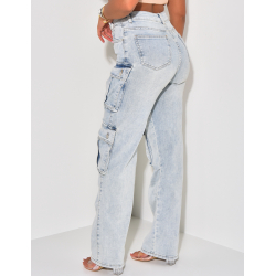 Jeans cargo à délavage vintage Jeans cargo à délavage vintage