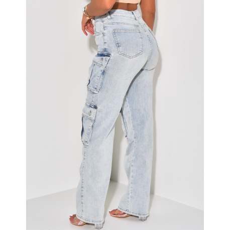 Jeans cargo à délavage vintage Jeans cargo à délavage vintage