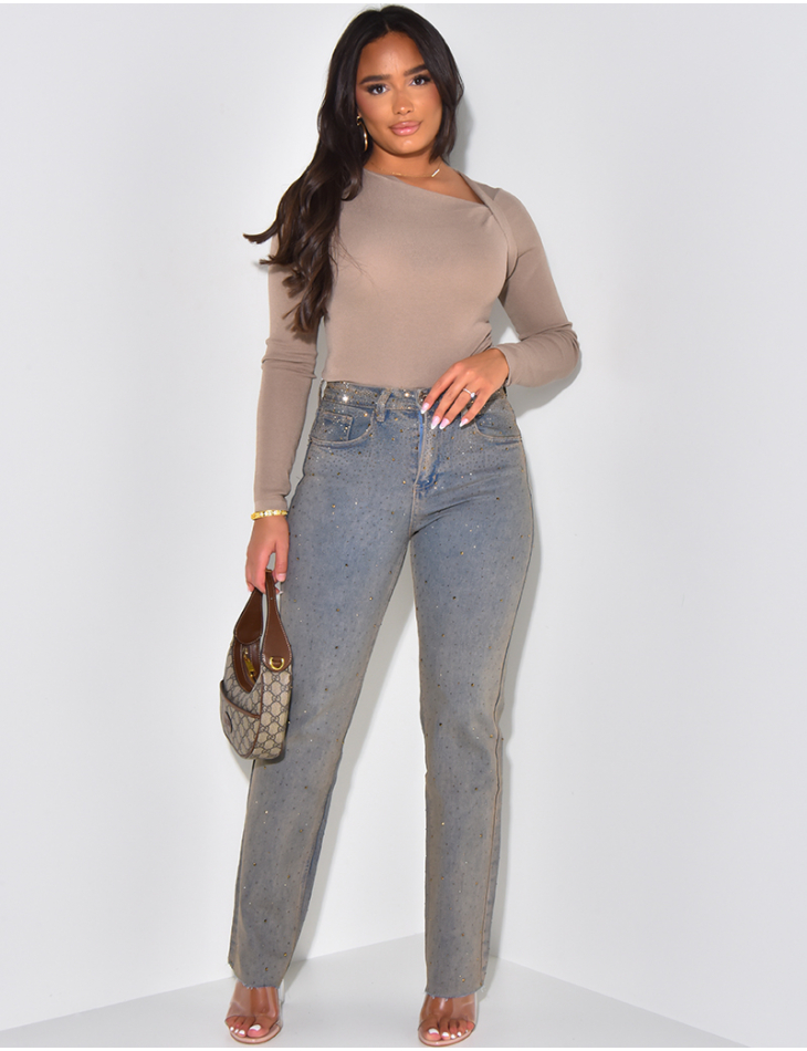 Slim-fit top with gathered asymmetric collar Slim-fit top with gathered asymmetric collar