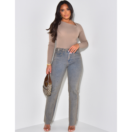 Slim-fit top with gathered asymmetric collar Slim-fit top with gathered asymmetric collar